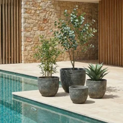 4 Cache-Pots Terra arrondis gris-vert