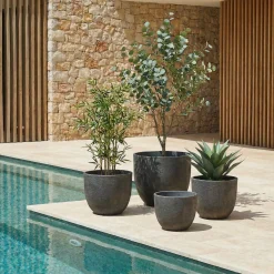 4 Cache-Pots Terra arrondis marron foncé