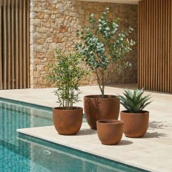 4 Cache-Pots Terra arrondis orange terracotta