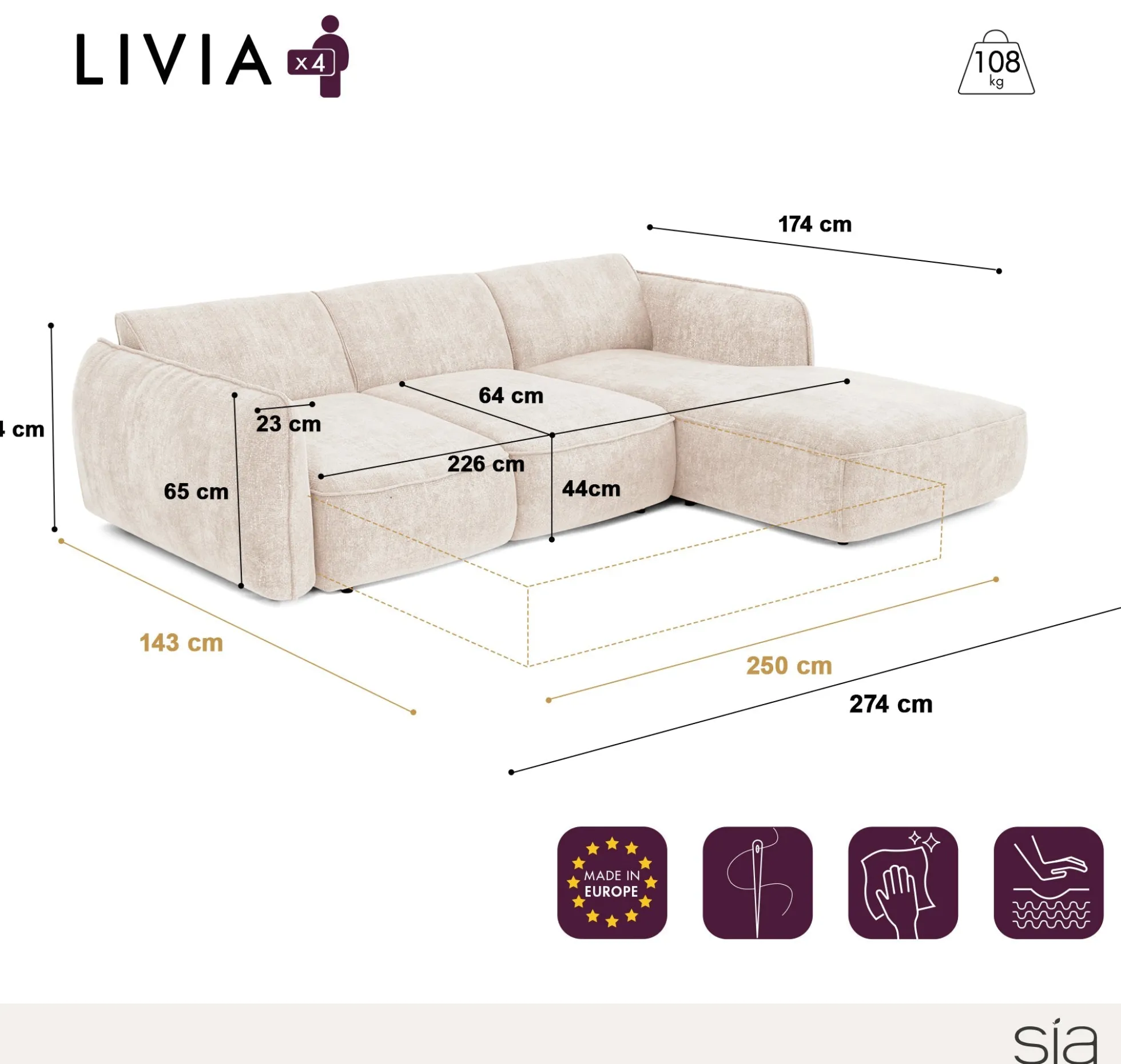 Canapé convertible Angle Droit Livia