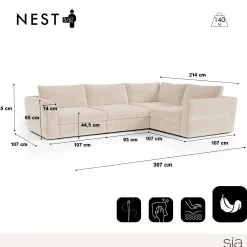 Canapé d'angle droit modulable 5-6 places Nest