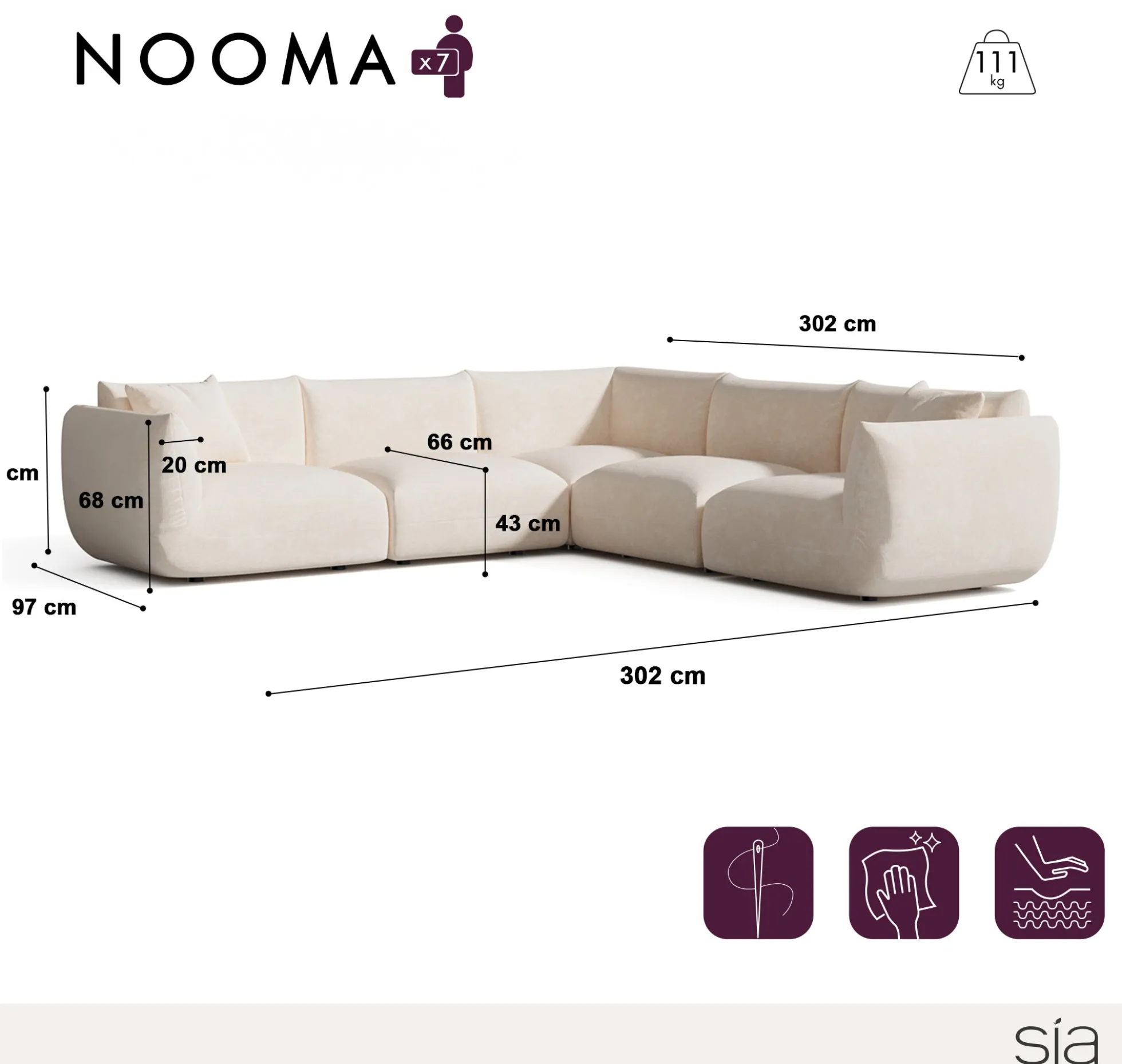 Canapé d'angle panoramique modulable 7-8 places Nooma
