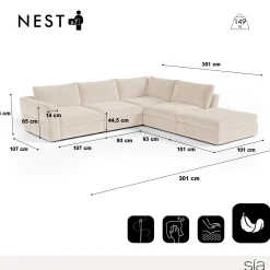 Canapé grand angle droit modulable 7 places Nest