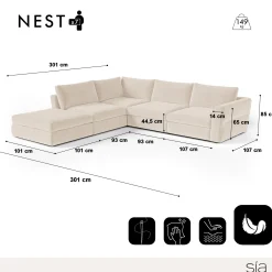 Canapé grand angle gauche modulable 7 places Nest