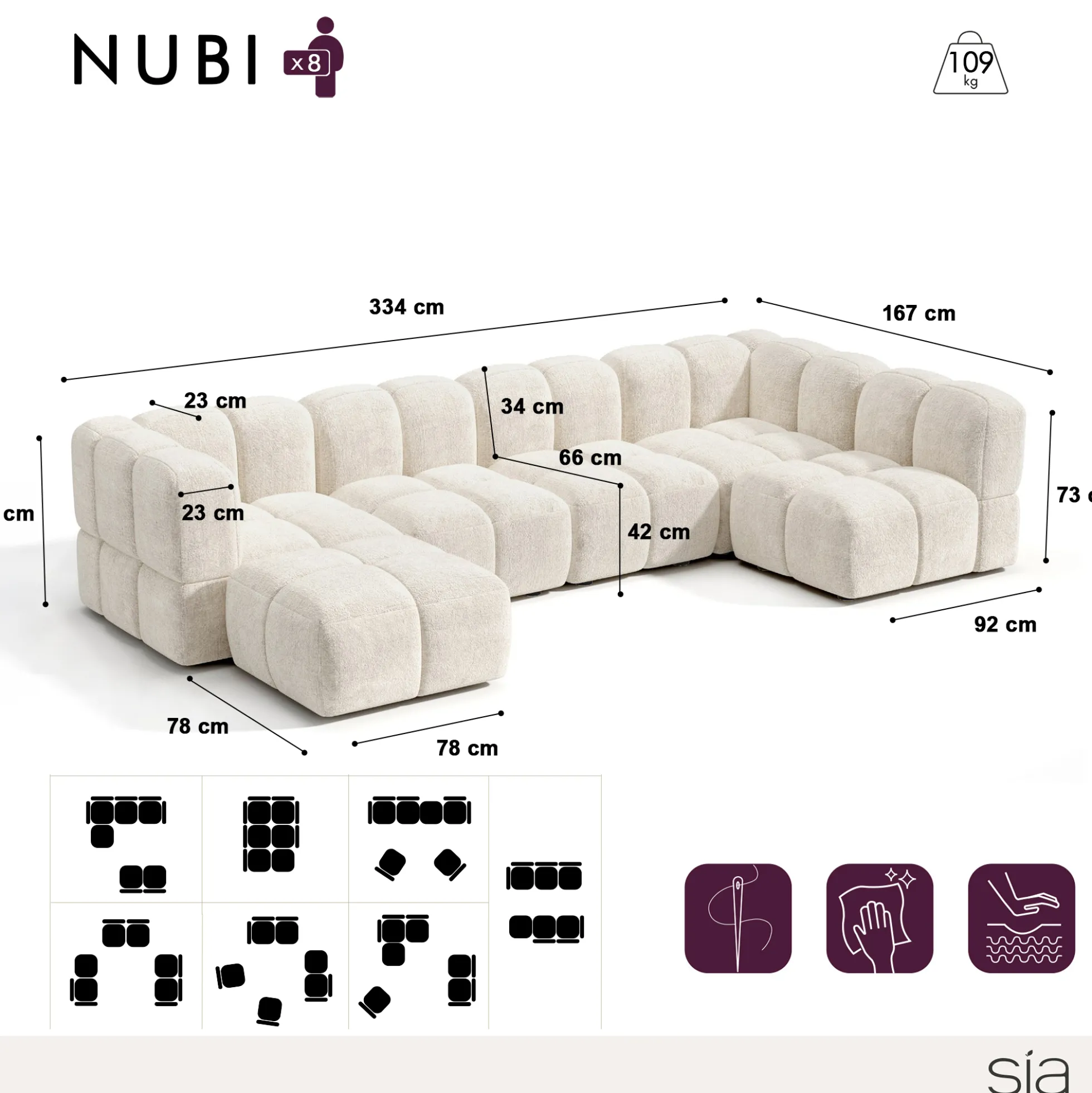 Canapé grand angle modulable NUBI