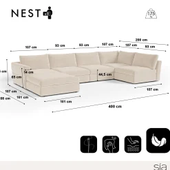 Canapé grand angle modulable 8 places Nest