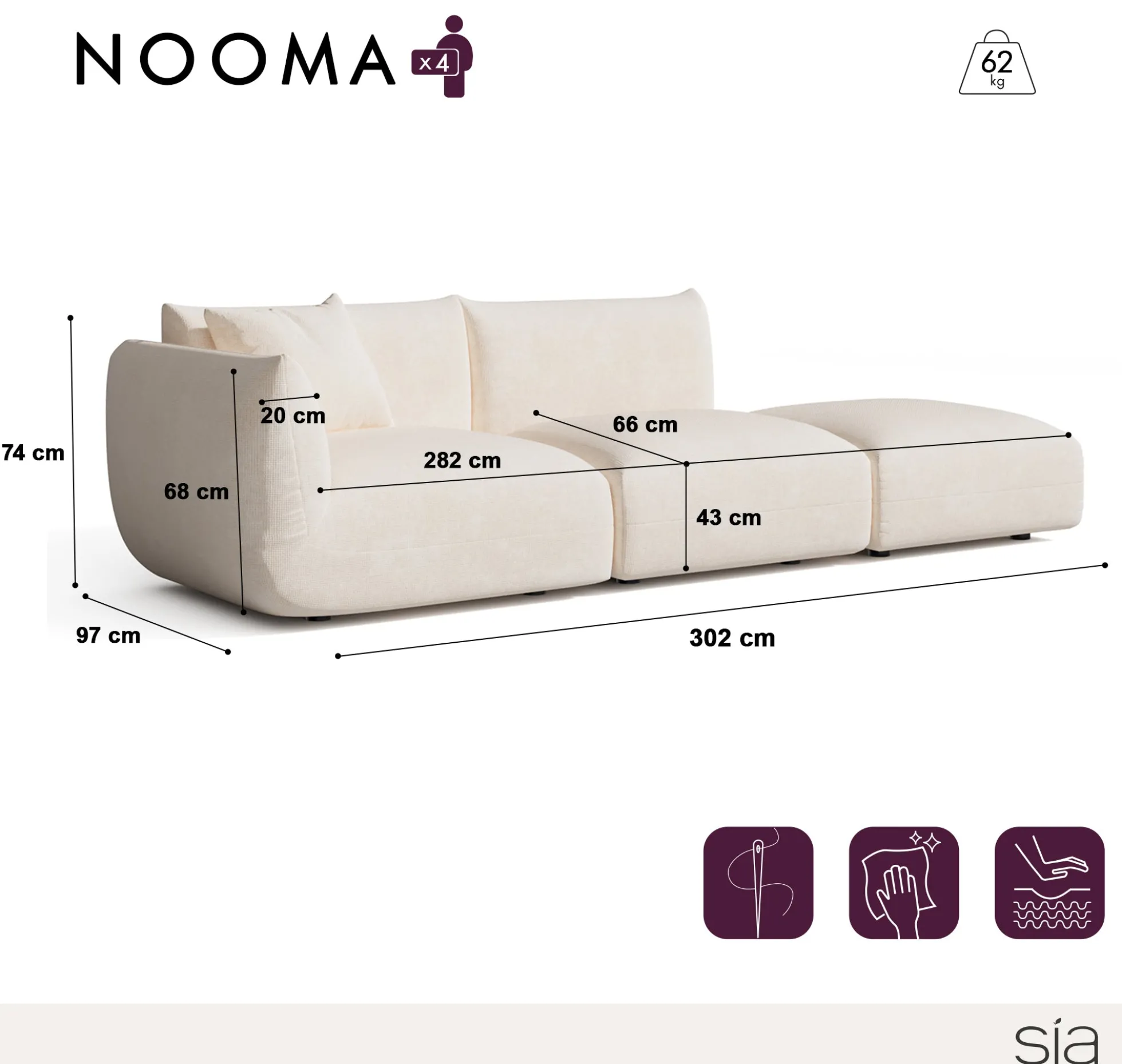 Canapé modulable 4-5 places gauche NOOMA