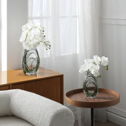 Composition d'Orchidée Artificielle avec vase et herbe d'ours 46cm
