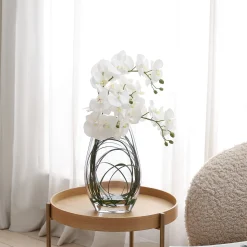 Composition d'Orchidée Artificielle avec vase et herbe d'ours 46cm