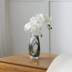 Composition d'Orchidée Artificielle avec vase et herbe d'ours 29cm
