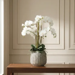 Composition d'Orchidée Artificielle Vase gris