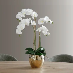 Composition d'Orchidée Vase Doré 79cm
