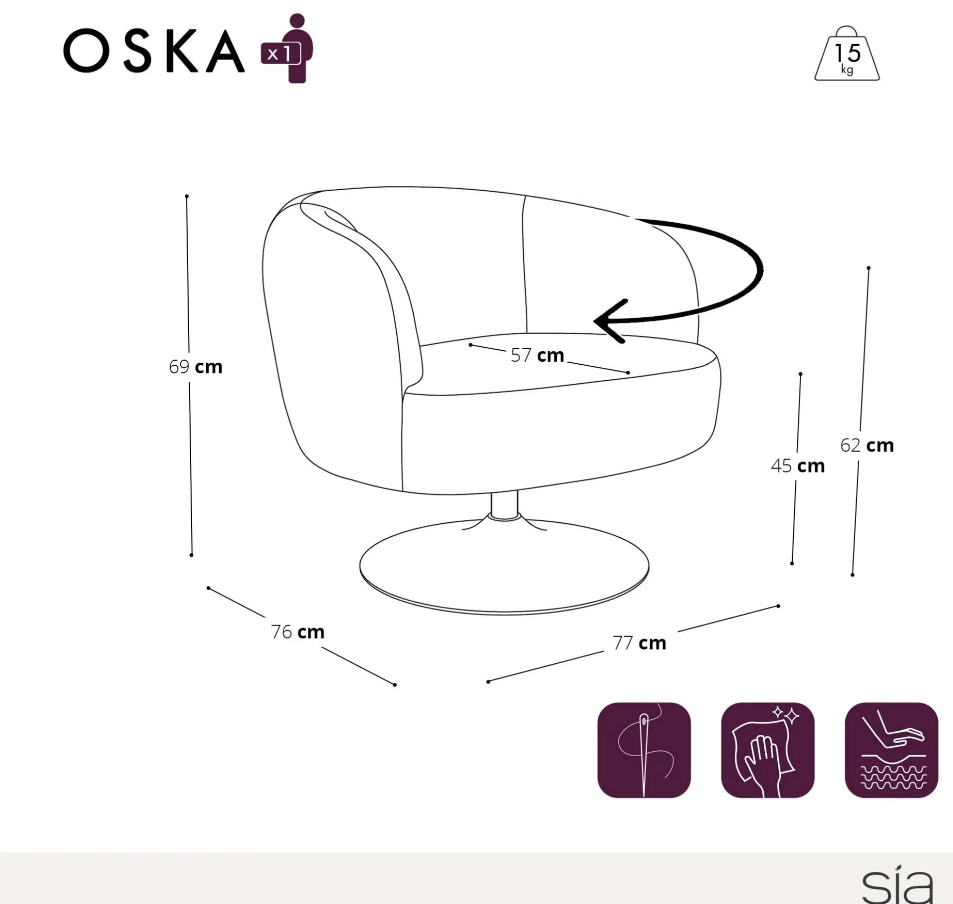 Fauteuil pivotant Oska